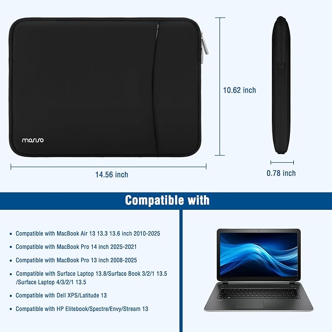MOSISO 13.3 inch Laptop Case, 13-13.3 inch Laptop Sleeve Compatible with MacBook Neo/Air/Pro 13 inch with A18/M5/M4/M3/M2/M1 Chip 2026-2016, Neoprene Carrying Computer Bag with Curved Pocket, Black