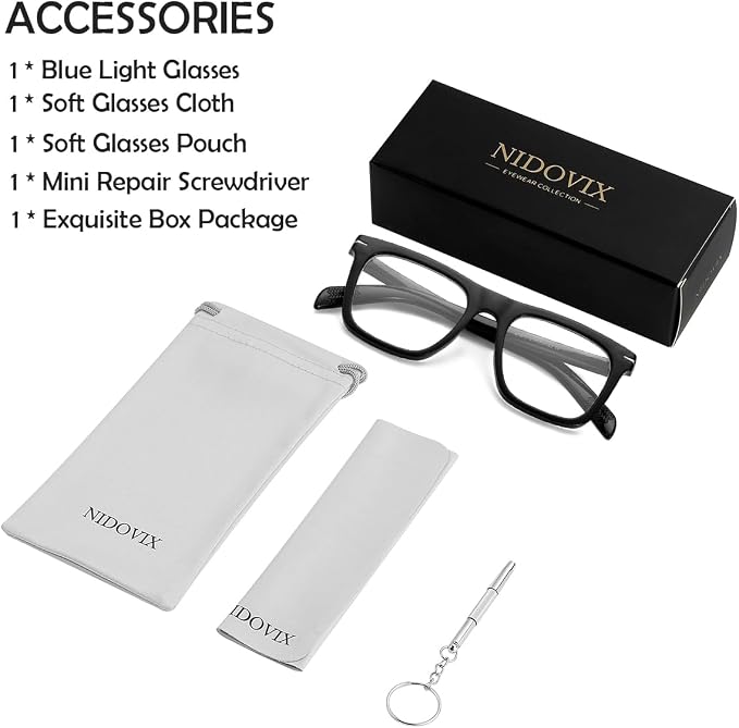 Trendy Square Blue Light Blocking Glasses for Men Women, Fashion Frame Non-prescription Computer Glasses (Black)