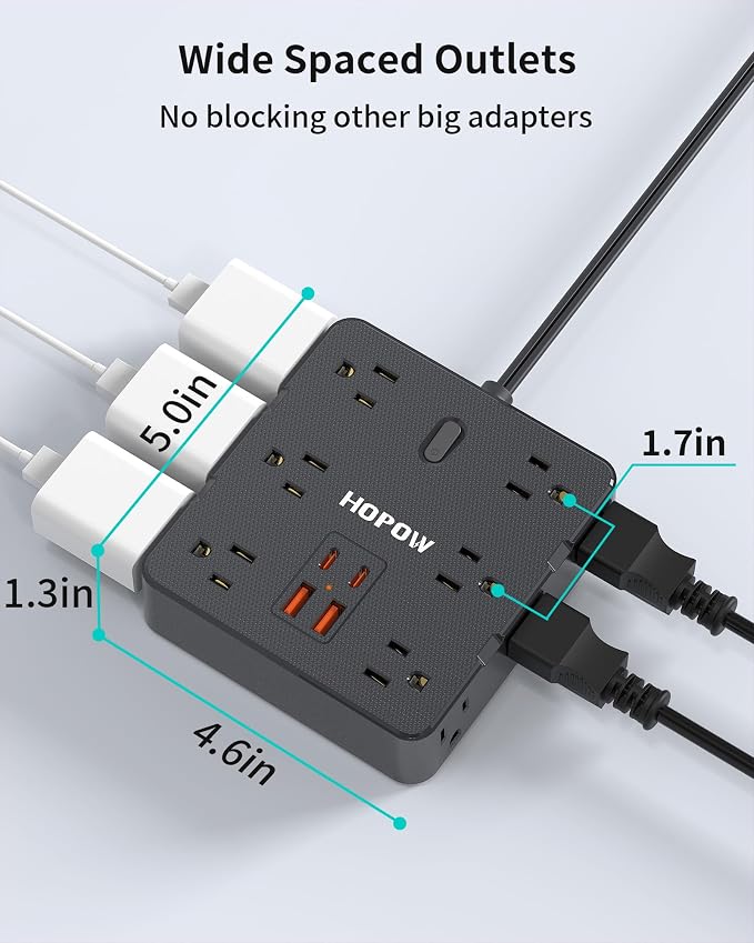 HOPOW 2 Prong Power Strip, 2 Prong to 3 Prong Outlet Adapter with 12 AC & 4 USB(2 USB-C), 1700J Two Prong Surge Protector, 6FT Extension Cord, Wall Mountable, Ideal for Old House Non-Grounded Outlets