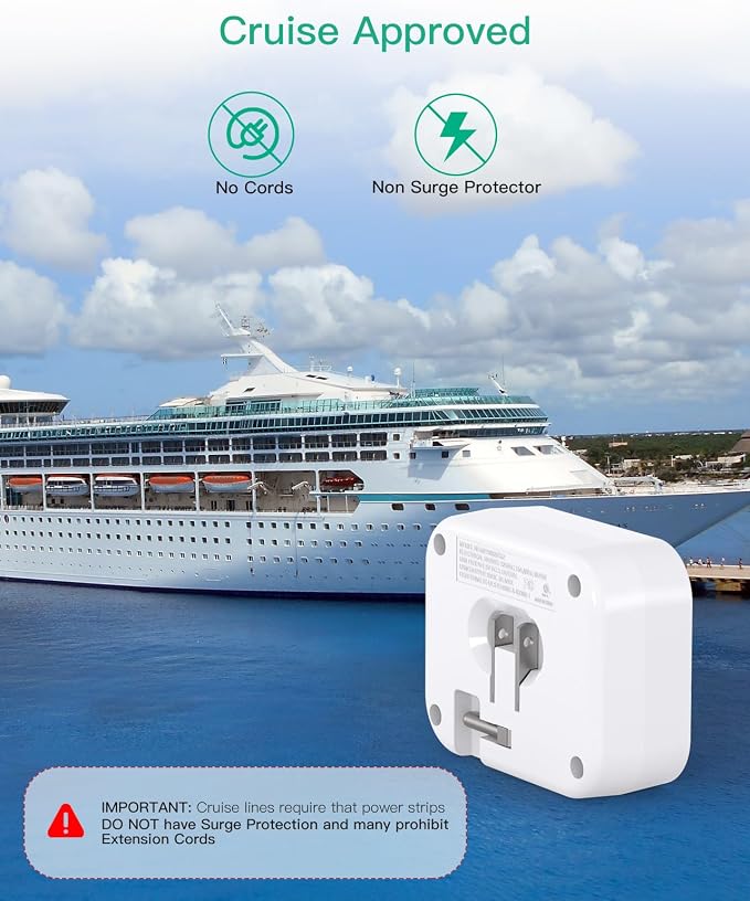 Cruise Ship Essentials, Cruise Power Strip with Foldable Plug, Travel Essentials with USB C, Outlet Extender No Surge Protector, Multi Plug Wall Outlet with 3 Outlets,Outlet Adapter Japan Plug Adapter