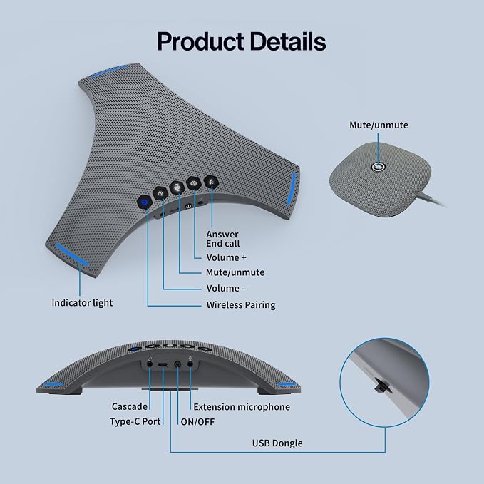 Conference Speaker and Microphone - Bluetooth Speakerphone with Daisy Chain, AI Noise Cancellation, Voice Enhancement, Support Wireless Dongle, USB Connection, Compatible with All Meeting Rooms