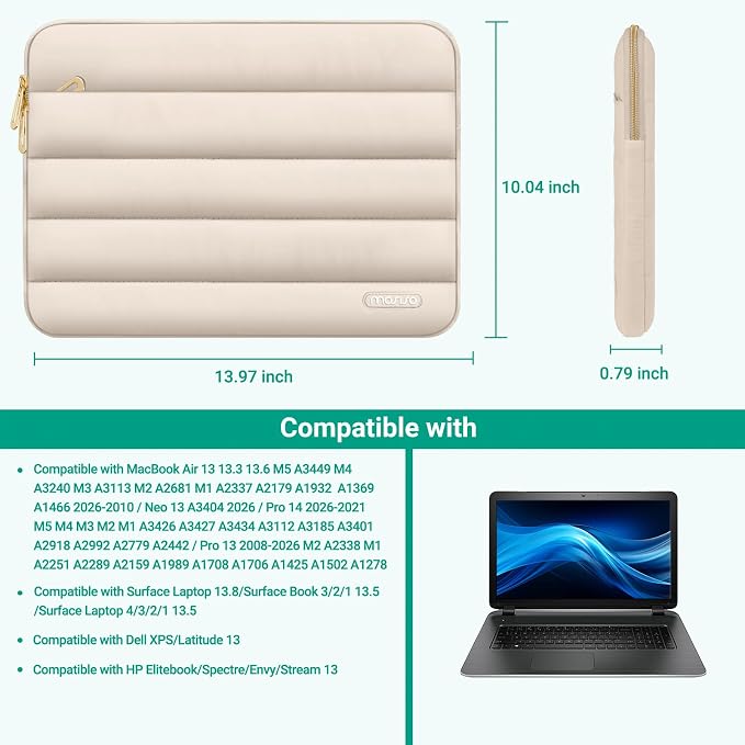 MOSISO Laptop Case 13.3 inch,13-13.3 inch Puffy Laptop Sleeve Compatible with MacBook Air 13.6 M5 M4 M3 M2 M1/Neo/Pro 13/14,HP Dell ASUS Lenovo,Polyester Horizontal Bag with Small Case, Sand