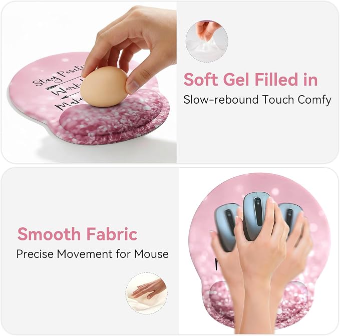 Ergonomic Mouse Pad with Wrist Rest,Mousepad with Wrist Support - Cute Gel Portable Mouse Pads for Desk Laptop,Computer,Office & Home Decor-(Glittery Pink)