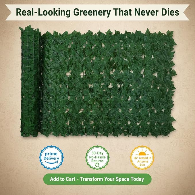 Faux Ivy Privacy Fence Screen Outdoor Expandable Artificial Greenery Roll Fake Hedge Wall Patio Green Plastic Leaf Plant Vine Grass Panels Gate Covering for Garden Yard Balcony (320 X 40 in)