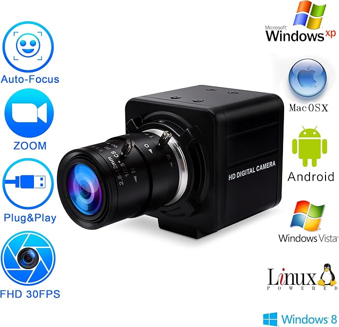 MMlove 8MP USB Camera High Speed 30fps 2.8-12 4X Optical Zoom Lens 2448P USB Webcam Manual Close up Zoom in and Out Golf Swing Camera for Industrial Machine Vision Support PC Raspberry Pi
