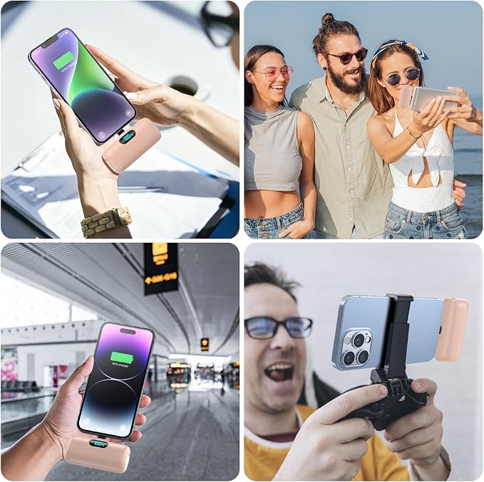 Small Portable Charger for iPhone,5000mAh PD Fast Charging Power Bank, Mini Plug-in Battery Pack Backup Charger Compatible with iPhone 14/14 Pro Max/13/13 Pro/12 Pro/11/XS/XR/X/8/7/6 etc- Light Orange