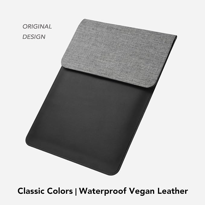 5-in-1 Laptop Sleeve with Wireless Charging for iPad MacBook Pro 12" 13" 14", Charge Mat for Phone Earbuds iWatch, Executive Office Organizer with Pocket, Waterproof Vegan Leather Case (Black)