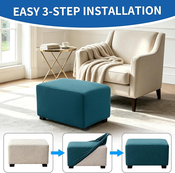 Ottoman Covers Ottoman Slipcovers Folding Storage Stool Washable Furniture Protector,Elastic Foot Stool Foot Rest Protector for Living Room Bedroom,Medium,Dark Green