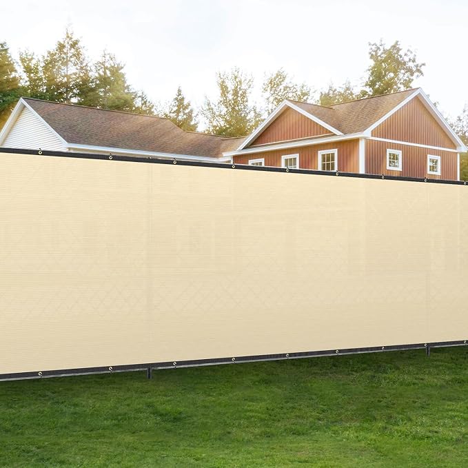 Bynbbur 6'x222' Privacy Fence Screen Net Fencing 90% Privacy Blockage Windscreen Fence Cover with Copper Grommet for Patio Backyard Garden Swimming Pool, Zip Ties Included, Beige