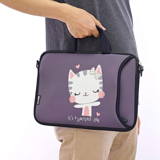 RICHEN 17 inch Laptop Shoulder Bag Carrying Case Computer PC Cover Pouch with Handle Fits 15.6/16/17/17.3/17.4 inch Laptop Notebook (16-17.3 inch, Cute Cat)