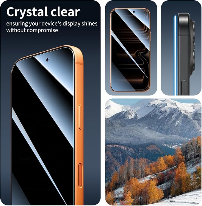 3-Pack Privacy Screen Protector for iPhone 17 Pro Max/16 Pro Max, Anti-Spy Tempered Glass Film, Dark Private Black Protection, 9H Hardness, Anti-Scratch, Bubble Free, Case Friendly