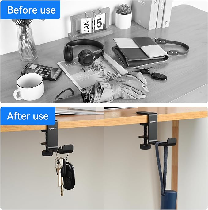 aceyoon Foldable Headphone Stand for Desk, Aluminum Headset Stand Clamp Hook Under Desk Space Save Mount, Headset Holder for Gaming Headphone (Single Foldable Stand)