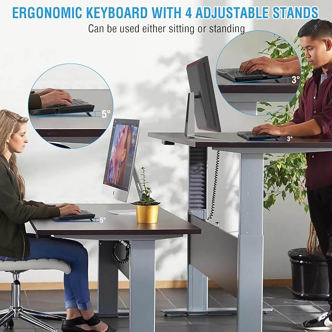 Ergonomic Wireless Keyboard Mouse Combo, EDJO Bluetooth/2.4G Dual Channel, Split Design, Soft Foam Palm Rest, 4 Level DPI Adjustable Wireless Mouse, Rechargeable, for Windows/Mac/Android(Black)