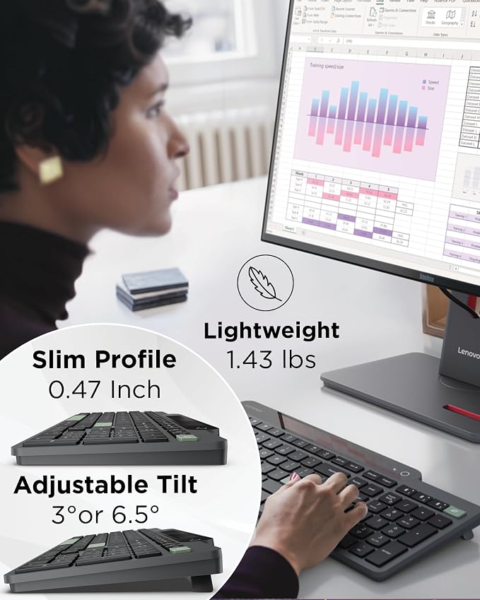 Lenovo 800 Self-Charging Bluetooth Keyboard, Uses Ambient Light for Charging, Bluetooth 5.1, Supports 3 Devices, Battery Free, Wireless, Grey