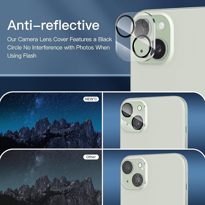 NEW'C 3x Privacy for iPhone 15 Plus Screen Protector (6.7 inches)+ 3x Camera Lens Protector, Sensor Protection, Case Friendly Tempered Glass Film + Dust Plug - Easy installation tool included
