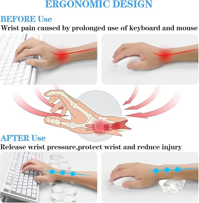 Gel Cloud Keyboard and Mouse Wrist Rest Set Cloud Silicone Clear Mouse Pad with Wrist Rest Extended Frosted Desk Mat Pad Acrylic Coaster Ergonomic Cute Wrist Pad for Computer Keyboard and Mouse 4PCS