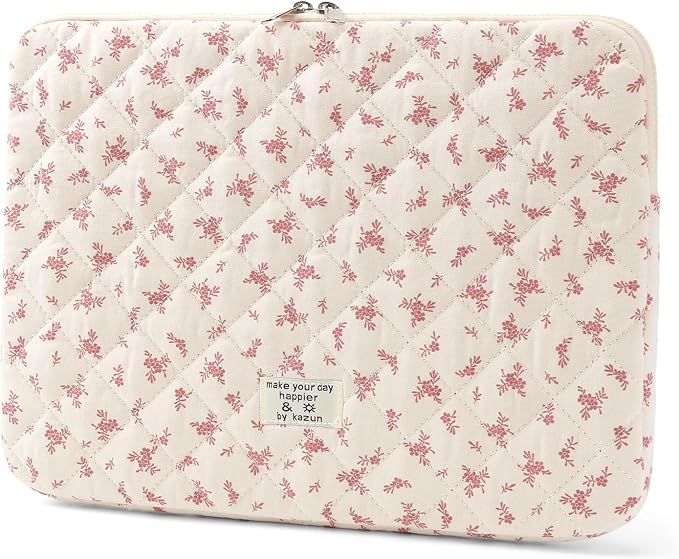 Puffy Laptop Sleeve 13 Inch Cute Quilted Laptop Protective Case Padded Floral Computer Sleeve for MacBook (A-Pink, 13 Inch)
