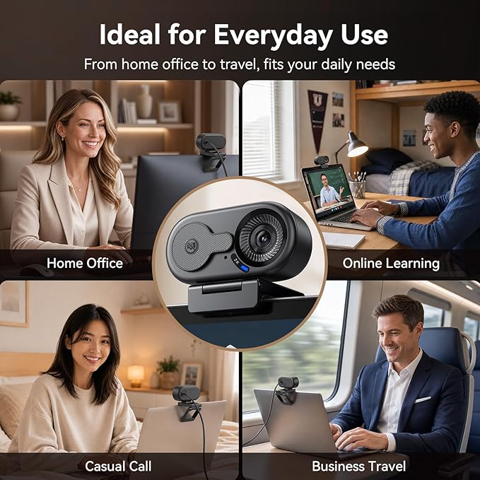 EMEET C100 2K Webcam for PC, Fixed Focus, 56.4° FOV, Built-in Mic, Privacy Cover, Portable Metal Clip, Computer Camera for Home Office, Online Learning, Meetings, Streaming, Desktop, Laptop, PC USB-A