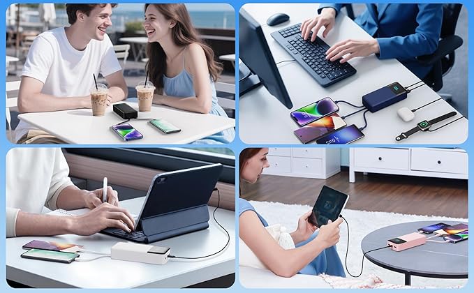 Portable Charger 70800mAh Power Bank with 3 Built in Cables,25W PD QC4.0 Fast Charging USB C Battery Pack,6 Outputs 2 Inputs LCD Display Portable Phone Charger for iPhone 17/16/15/14,Google,Android