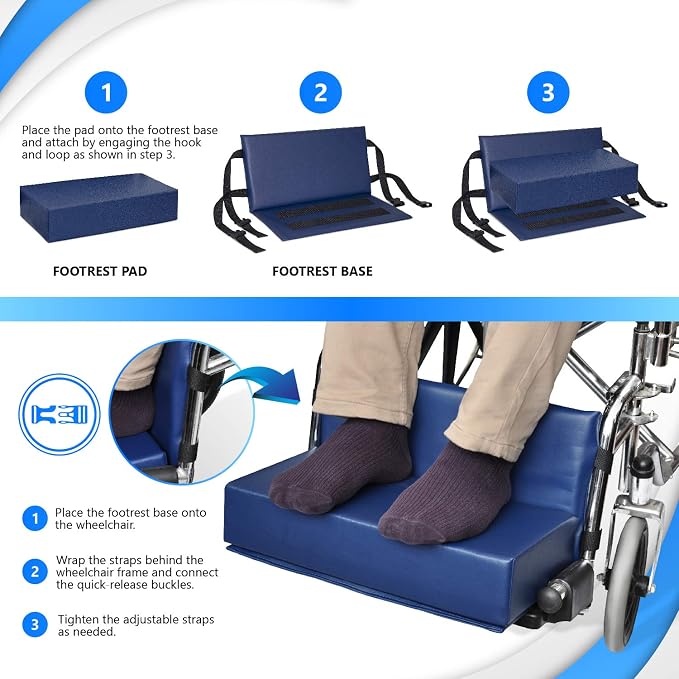 NYOrtho Wheelchair Foot-Rest Extender Elevating Pad - Leg Cushion Protector | Secures Easily with Quick-Release Strap Seat Widths 16" - 20", 3" Foot Platform