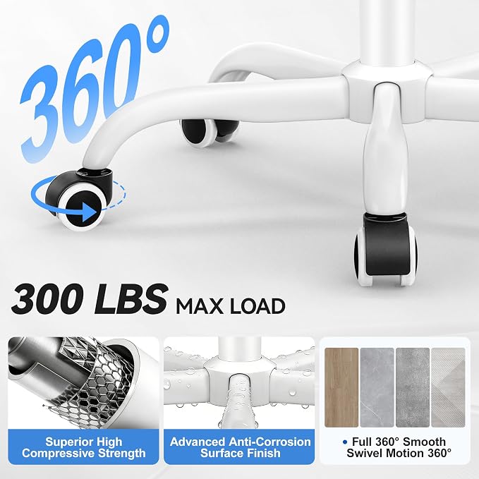 ALLGOD Ergonomic Office Chair, Mesh Desk Chair with Lumbar Support, High Back Home Office Chair with Adjustable Headrest and Flip-Up Arms, Comfortable Computer Chair, Thick Cushion, 300 LBS, White