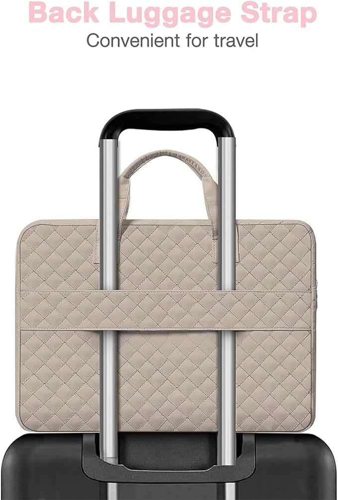 MOSISO 360 Protective Laptop Case 13.3 inch, 13-13.3 inch Laptop Sleeve Compatible with MacBook Air/Pro 13/Pro 14,HP Dell ASUS Lenovo, Square Quilted Bag Cover with 2 Pockets&Handle&Belt, Taupe Brown