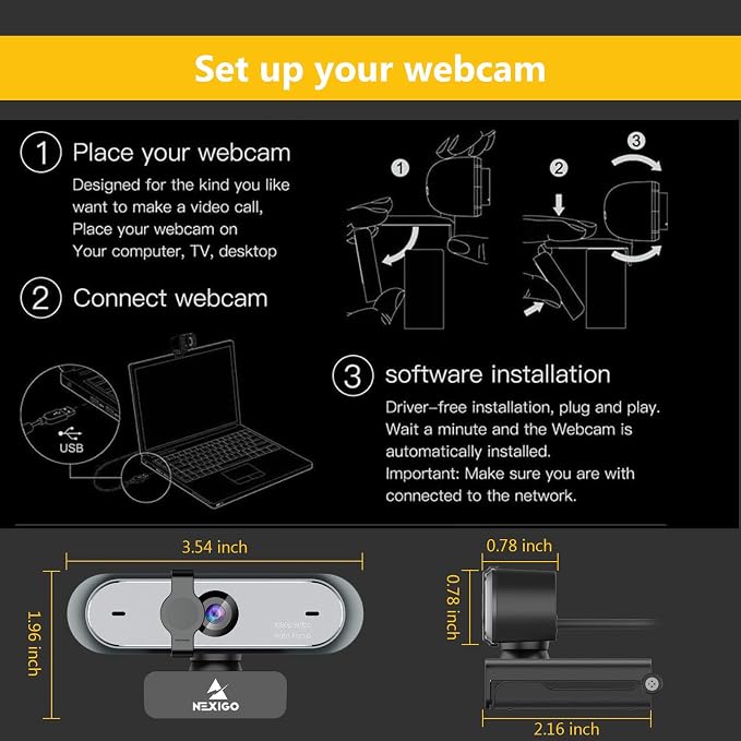 NexiGo N660P 1080P 60FPS Webcam with Software Control, Dual Microphone & Cover, Autofocus, HD USB Computer Web Camera, for OBS/Gaming/Zoom/Skype/FaceTime/Teams/Twitch (Renewed)