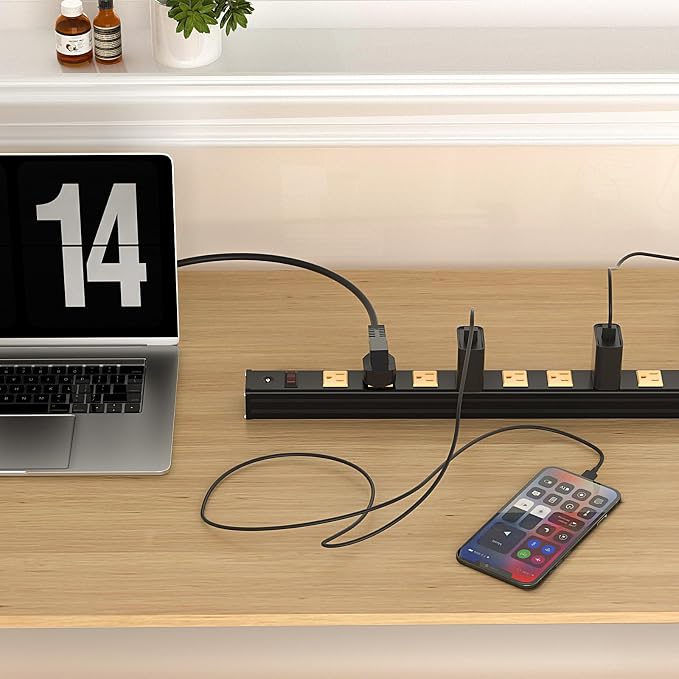 Oviitech 12 Outlets Heavy Duty Metal Socket Power Strip, 6-Foot Long Extension Cord with Circuit Breaker. Mounting Brackets Included,Workshop/Industrial use, ETL Certified,Yellow