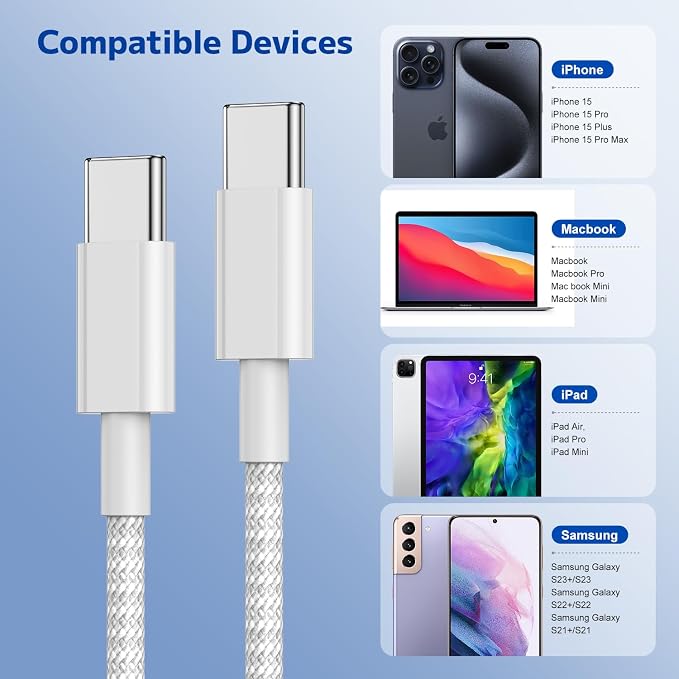Long USB C to C Fast Charger Cable 10ft,60W Type C to C Fast Charging Cord for Apple iPhone 17 Pro Max/17 Air/16 Pro/15 Plus/MacBook Pro 2021/2020/2019/2018,iPad 12.9/11 inch/Mini/Air 5/Samsung Galaxy