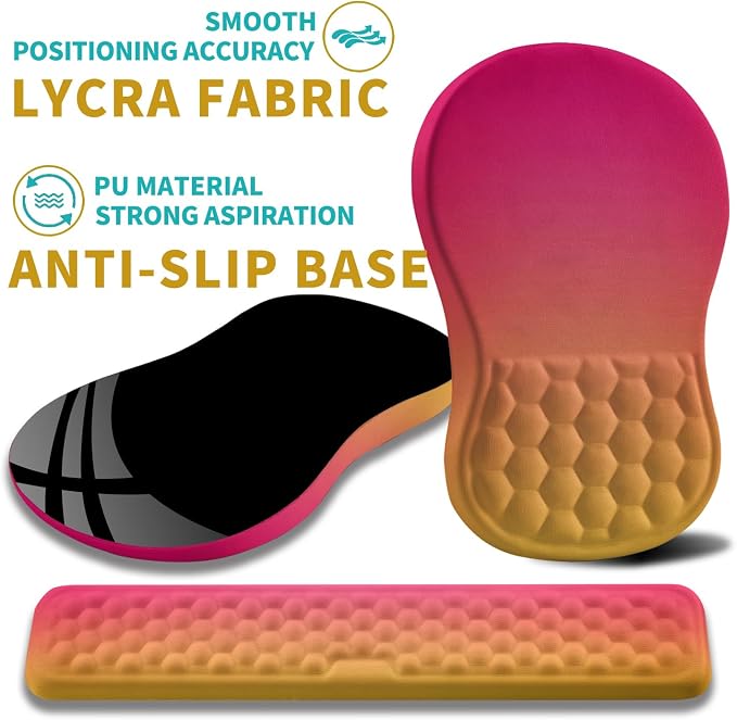 Hokafenle 2 in 1 Ergonomic Mouse Pad Wrist Support & Wrist Rest for Computer Keyboard Set, with Relieve Carpal Tunnel Pain Massage Bulge and Full Memory Gel Design (2In1 Set, Sunset Glow)