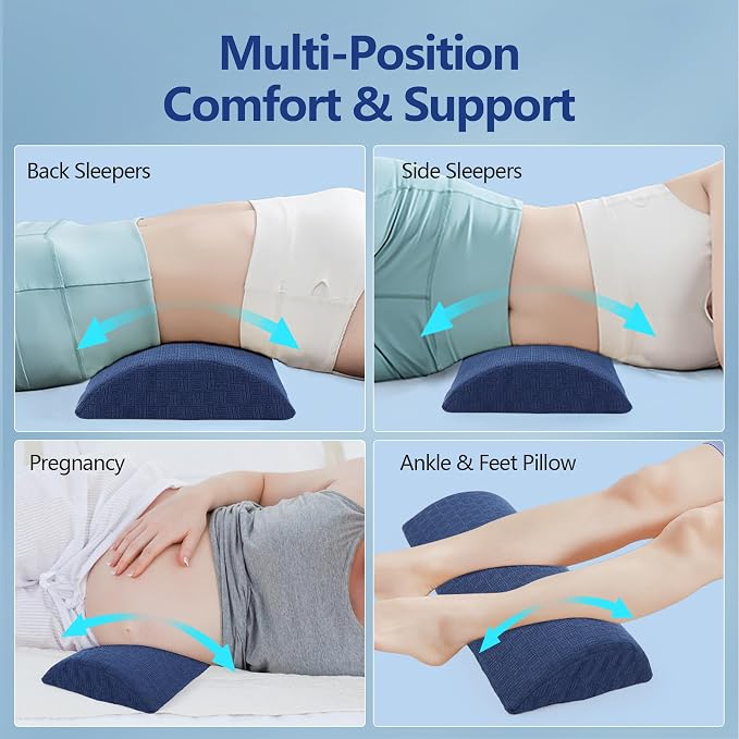 Cozyhealth - 3.15" H*23.6" L - Soft Lumbar Pillow for Sleeping, Memory Foam Back Lumbar Support Cushion for Lower Back Pain Relief Bed Waist Sleep Support Pillow for Side, Back (Dark Blue, Large)