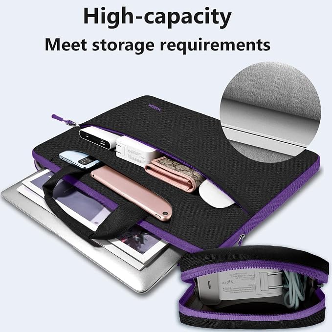 Hseok Laptop Shoulder Bag 15-15.6 inch Shockproof Water-Resistant HandBag with Small Case Compatible with MacBook Pro Neo 16" M5 M4 M3 M2 M1, Mac Pro Air 15", XPS 15/16, Most 15" 15.6" 16",BK-purple