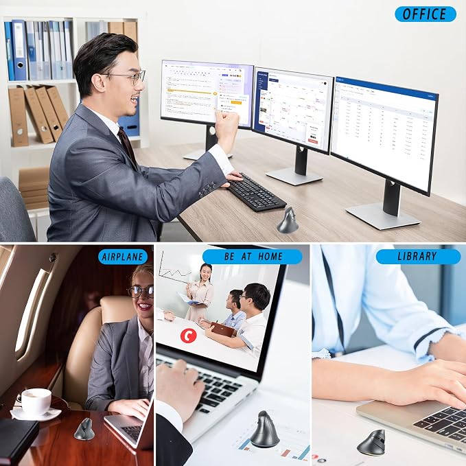 Wireless Mouse, Vertical Ergonomic Mouse 2.4G Bluetooth Dual Mode 3 DPI Rechargeable Connect Multiple Devices Vertical Mouse 6 Buttons and RGB Lights Suitable for PC Laptop Computer(Grey)