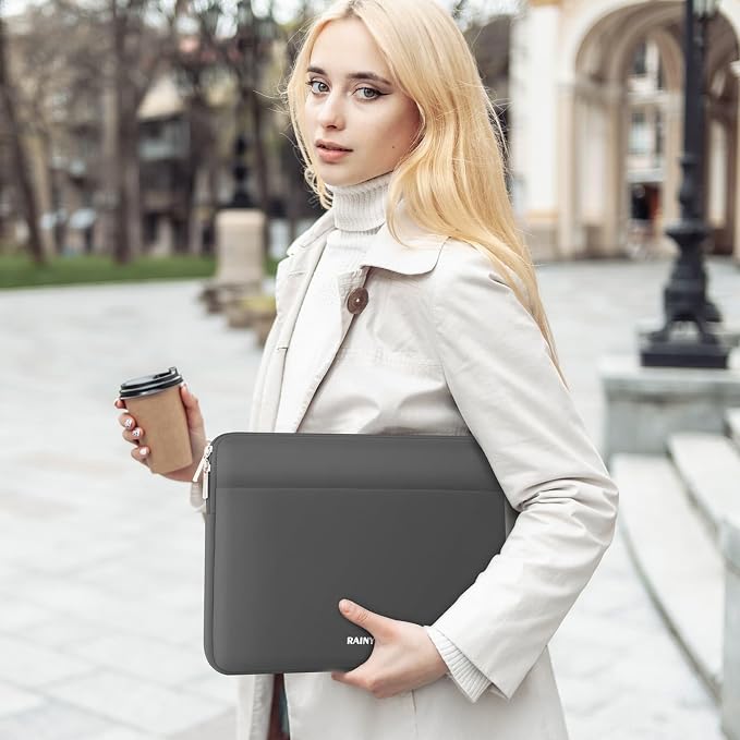 RAINYEAR Laptop Sleeve Case 13.3 Inch, Protective Portable Case with Front Pocket, Briefcase Handbag Laptop Bag Compatible with 13.3-14 Inch Laptop PC, 14 Inch MacBook Pro M5 M4 M3 M2 M1, Gray