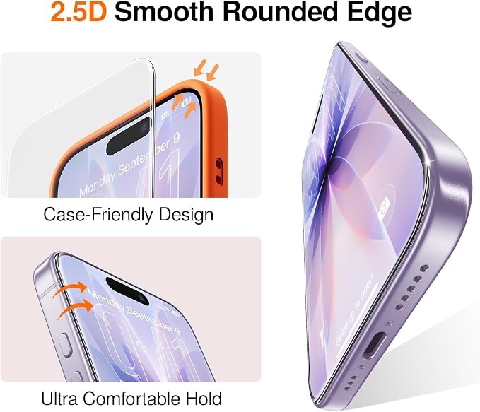 SMARTDEVIL 2 Pack Screen Protector for iPhone 17, 9H Hardness Military Grade Shatterproof HD Clear Tempered Glass, Easy to Install, Auto Bubble-Free and Dust-Free Box, Case Friendly