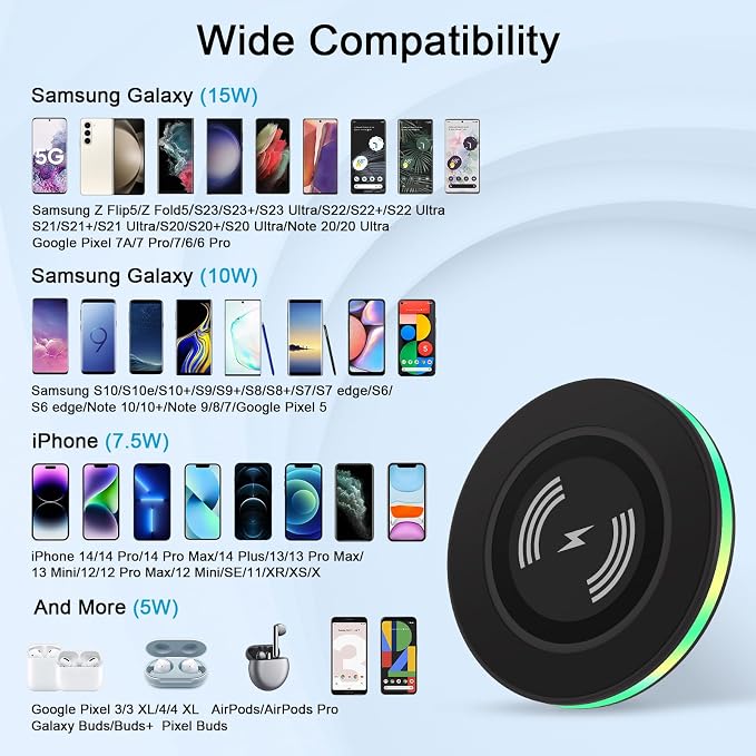 15W Fast Android Phone Wireless Samsung Charging Pad for Samsung Galaxy S25FE/S25 Ultra/S25+/S24 Ultra/S23FE/S22 Plus/S21/S20, Fast Charger Android Charging Pad Charger Station+QC 3.0 Charger Adapter
