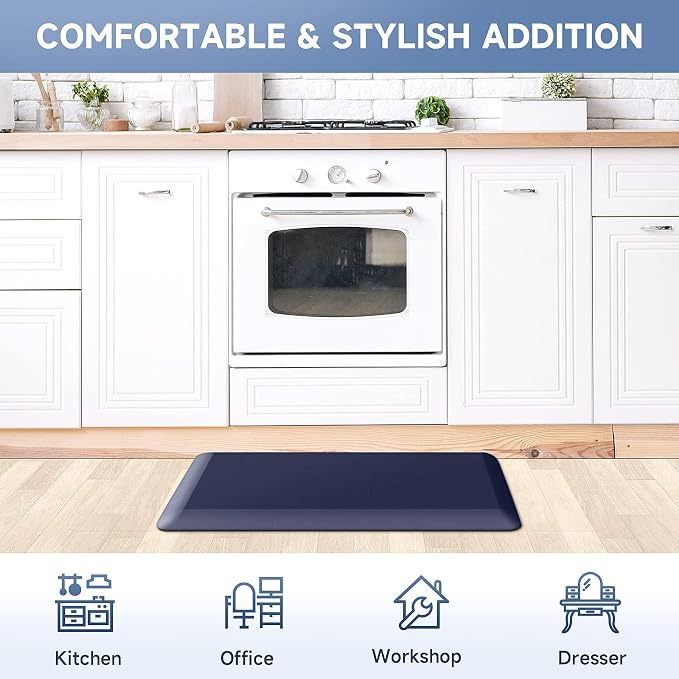 4/5 Inch Thick Kitchen Mats for Floor, StepRite Kitchen Rug for Standing Desk, Non-Slip, Thicker, Stain & Water Resistant, Comfort Anti Fatigue Floor Mat for Home, Kitchen, Office - Blue,54 * 22''