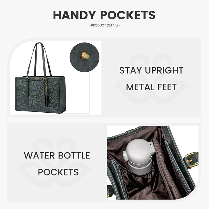 LOVEVOOK Laptop Bag for Women Vintage Leather Laptop Tote 17.3 inch Large Capacity Computer bag with Clutch Purse for Work