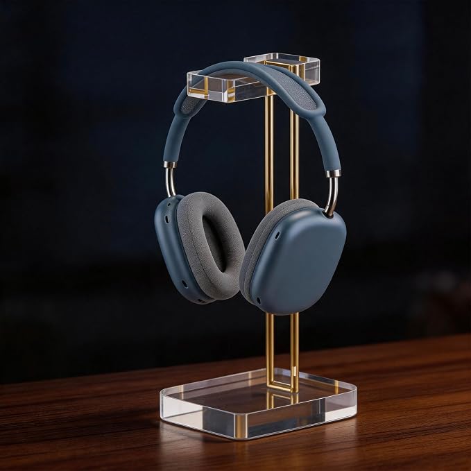 Acrylic Headphone Stand for Desk, Crystal Clear Headset Holder with Gold Metal Accent, Stable Non-Slip Base, Universal Gaming Headphone Hanger for PC Setup, Office & Home Desk Accessories