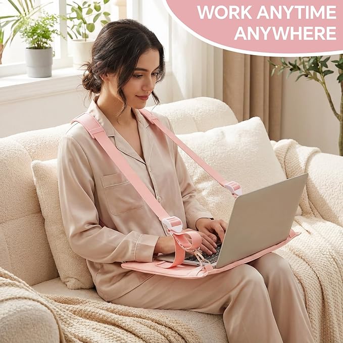 Suncalla Laptop Harness for Walking Portable Wearable Laptop Stand for up to 14'' Tablets E-Readers Notebook Notepad Standing Desk with Adjustable Straps(Pink)