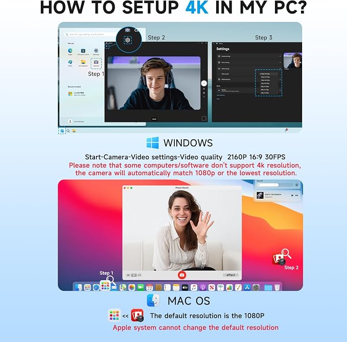 AOC 4k Webcam for PC with Microphone, Computer Camera with Noise Cancellation, Privacy Cover, 99° FOV, Plug & Play USB Webcam for Streaming, Conferencing, Zoom, Skype, Facetime, Laptop, PC, Skype
