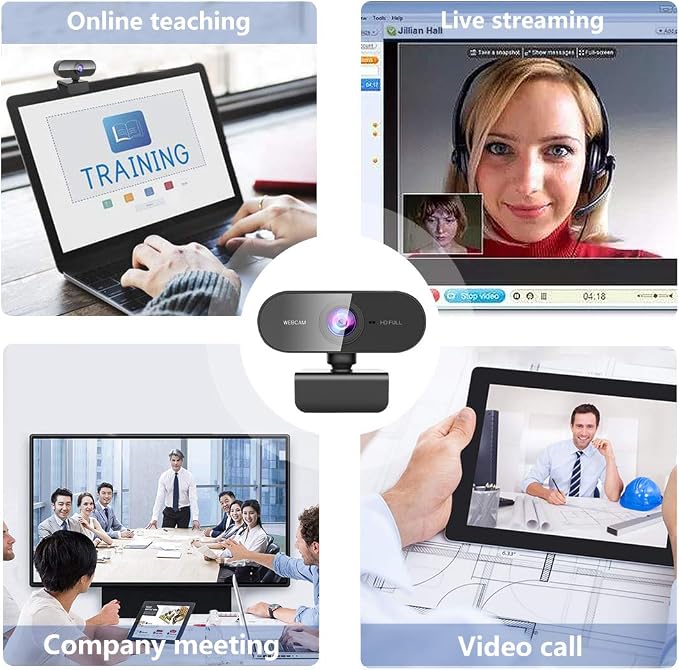 FWV Webcam with Microphone&1080P HD Web Cam,Stand for PC/MAC/Laptop/Desktop, Wide Angle Web Cameras for YouTube,Skype,Zoom,Xbox One,Video Calling,Studying and PS4