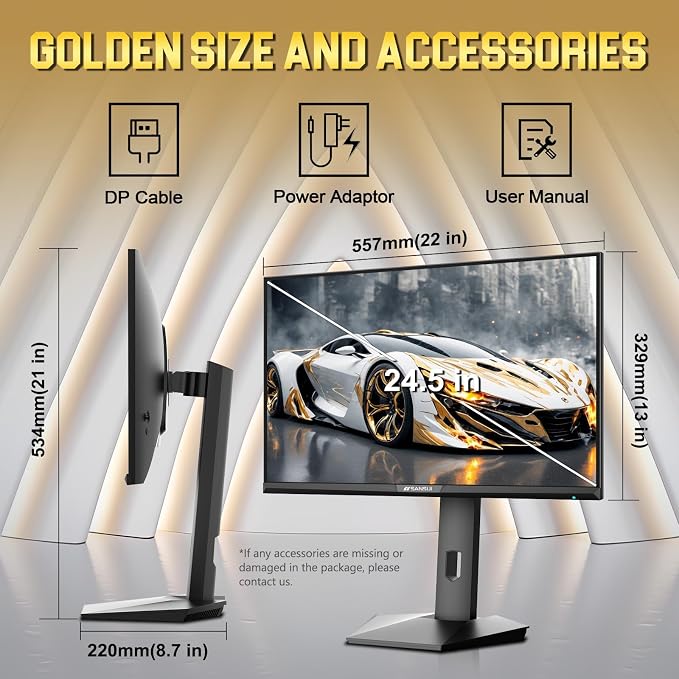 SANSUI 24.5 Inch Gaming Monitor QHD 1440P 300Hz 240Hz, 1ms Fast IPS Computer Monitor, 2× HDMI 2.1 Up to 300Hz, 2× DP 1.4 Up to 300Hz, 130% sRGB Eye Care VESA Support (DP Cable Included ES-G25F6Q Pro)