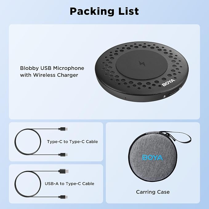 BOYA Blobby USB Conference Microphone,Desktop Computer Microphone with Wireless Charger, Omnidirectional Condenser PC Mic for Video Conference Online Class Skype Zoom Meeting
