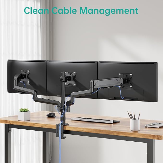 WALI Triple Monitor Mount for 13-32 inch Screens, Adjustable 3 Monitors Desk Mount with Swivel, Tilt, Clamp & Grommet Kit, Triple Monitor Stand for Desk, VESA 75x75/100x100mm (GSDM003), Black