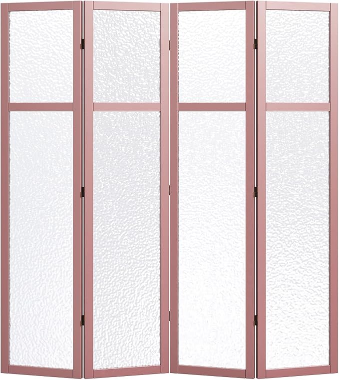 Acrylic Room Divider, 4-Panel Freestanding Partition Screen, Frosted Translucent Privacy Panel - Lightweight Modern Divider for Home Office Studio (Rose Gold, 4 Panels)