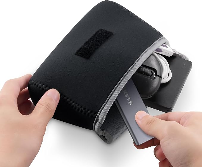 LENTION Medium Tech Pouch Storage Bag Cases for Accessories Laptop MacBook Power Adapter, Wireless Mouse, iPhone Chargers, Cellphone, Power Bank, Cord, Travel Cable Electronic Organizer - Dark Gray