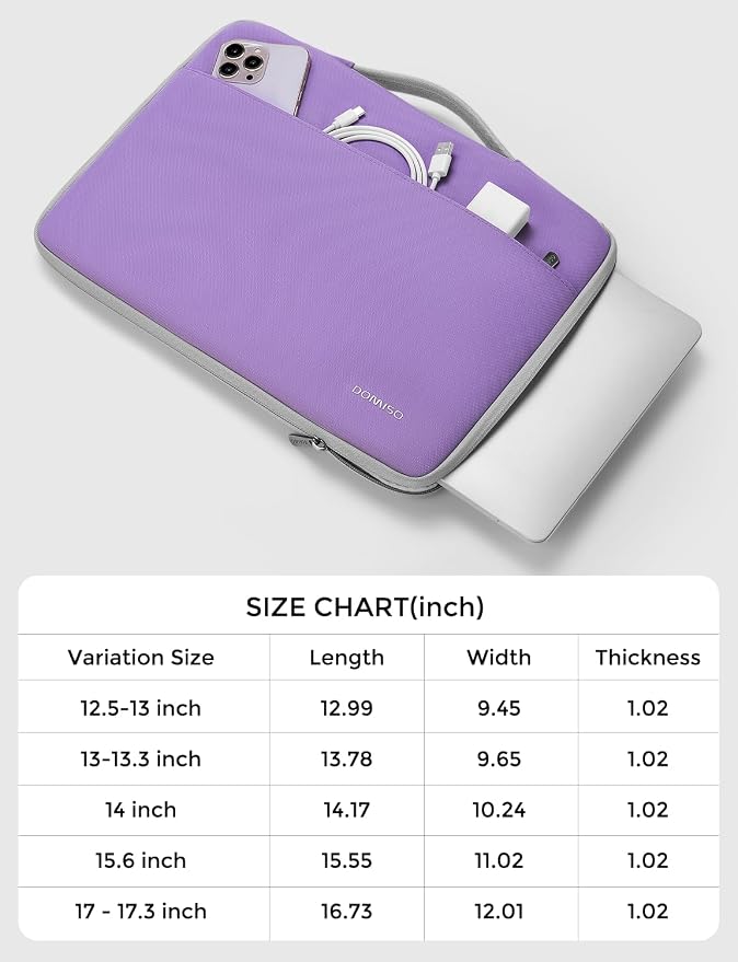 DOMISO 15.6 inch Laptop Case Sleeve Protective Cover Compatible with 16 inch MacBook Pro M4 M3 M2/Pro Max,15.6-16 inch HP Dell ASUS Lenovo Chromebook,Waterproof Computer Cases Bag with Handle,Purple