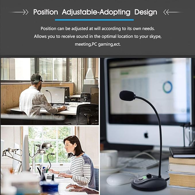 USB Computer Microphone with Mute Button, Plug&Play Condenser, Desktop, PC, Laptop, Mac, PS4 Mic -360 Gooseneck Design -Recording, Dictation, YouTube, Gaming, Streaming