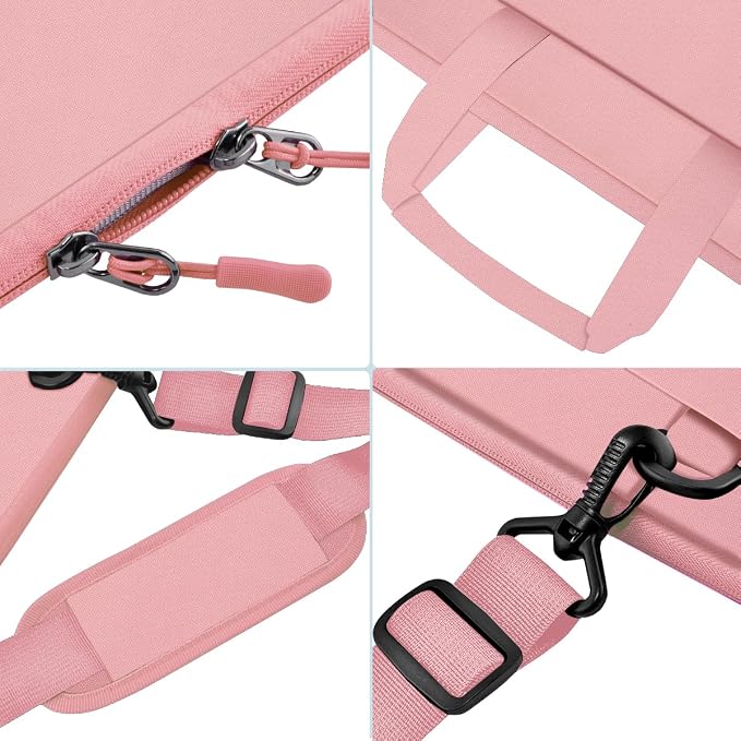 Laptop Case 15.6 inch Shoulder Bag, Durable Shockproof Protective Computer Carrying Briefcase with Multi-Pockets and Strap Compatible with Most 15.6 inch Notebooks,Pink